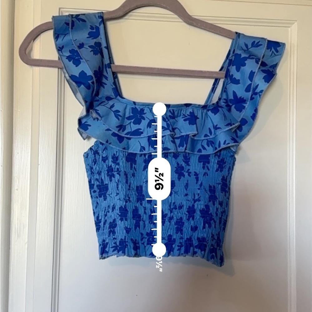 Blue Floral Ruffle Top SHIEN Size Small - Picture 2 of 4